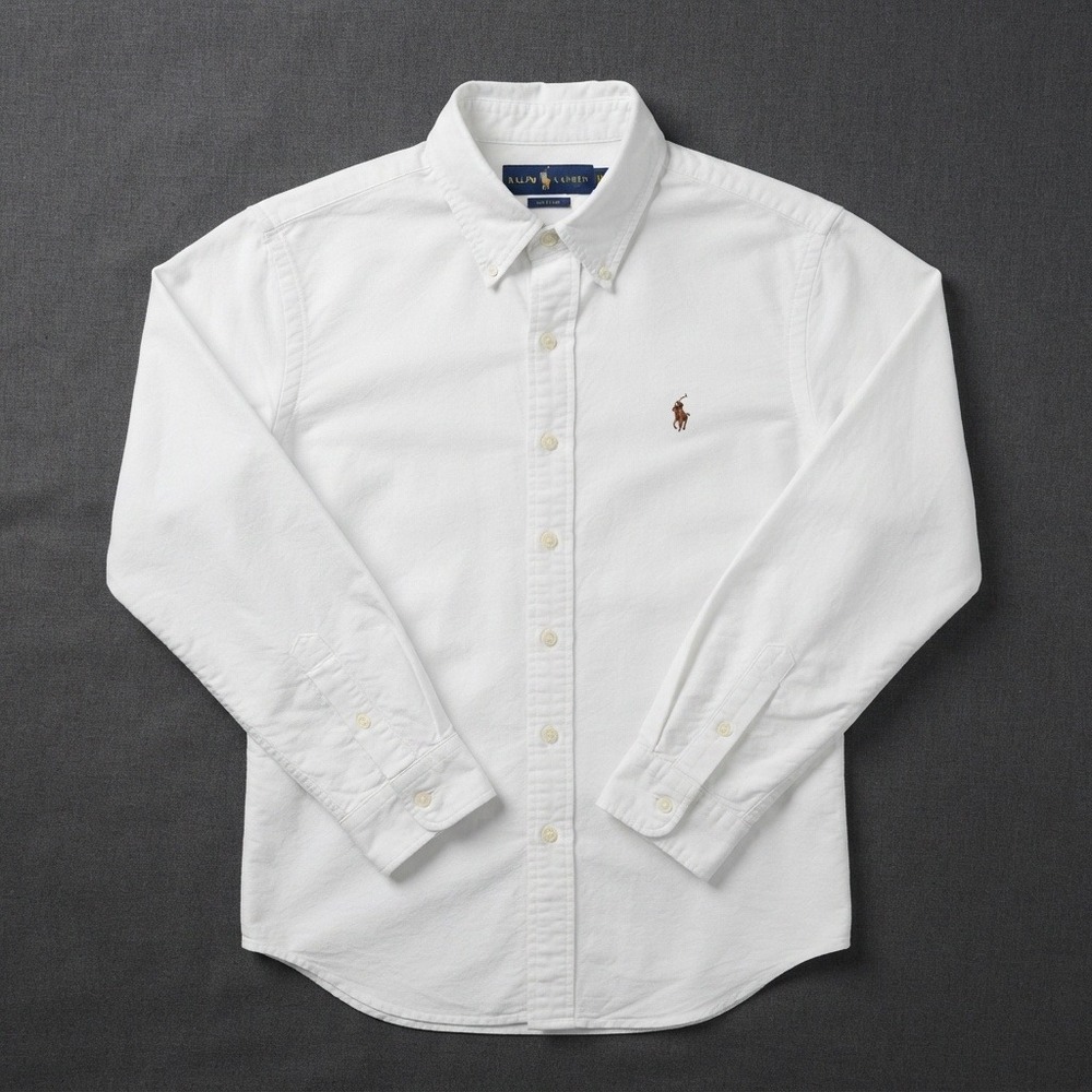 Ralph Lauren FITTED Button Down Shirt White Oxford Custom Fit Small flesh pony